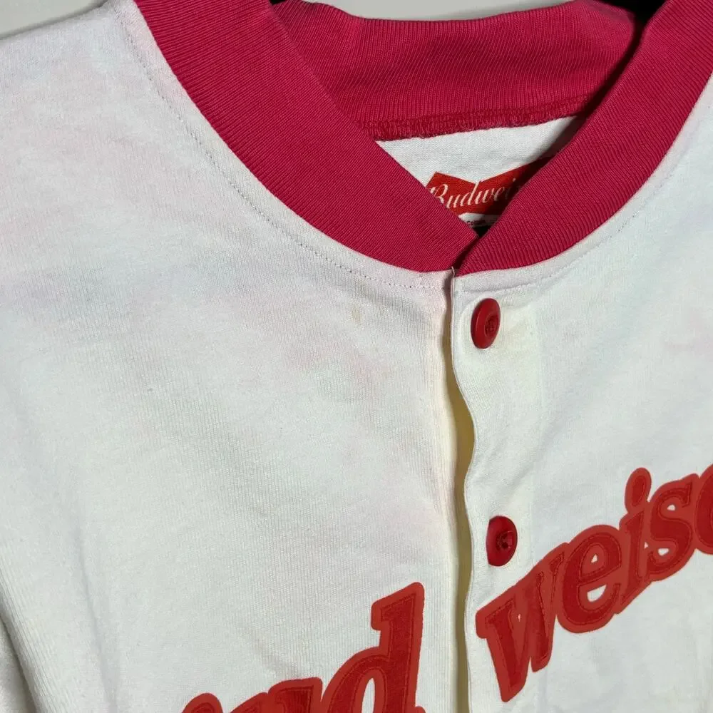 Budweiser White Red Button Up Baseball Short Sleeve Top Cotton USA Men Large L - Picture 3 of 14